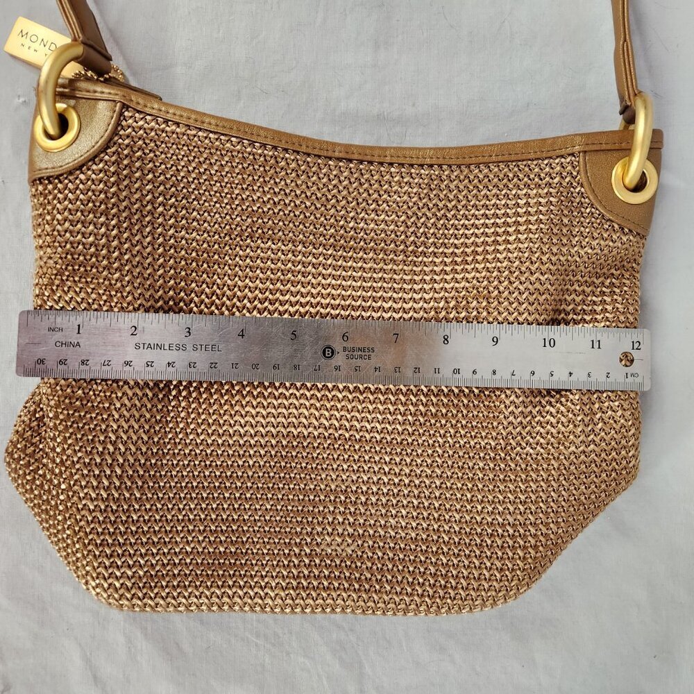 Mondani New York Handbag Woven Gold Tone Evening Formal Purse - Picture 8 of 12